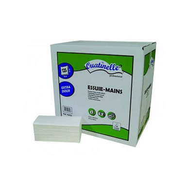 Essuie-mains 22x34cm 125 fts pure ouate Ecolabel 2x19gr pliage enchevetre w lisse